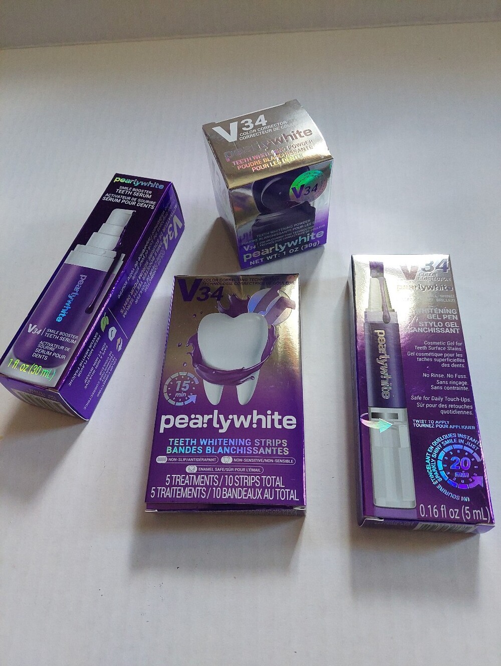 4 Pcs New V34 PearlyWhite Collection Gel Pen White Strips Booster Whitening +